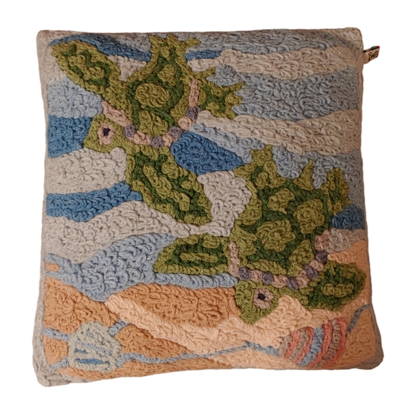 Jellybean Needle Work Pillow Sea Turtles 16" X 16" - Picture 1 of 4